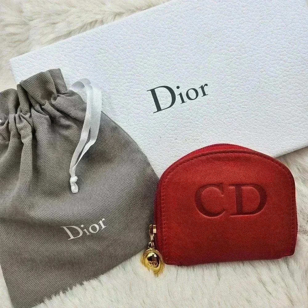 Red leather compact  coin pouch